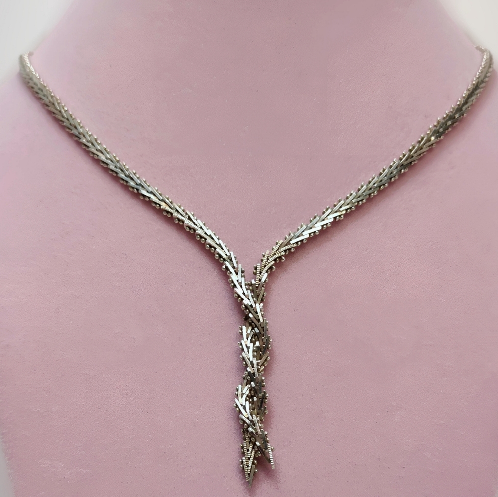Vintage MEXICO Sterling Silver Braided Riccio Necklace 17" - Picture 5 of 14